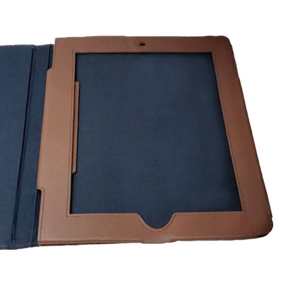 NEW POLO RALPH LAUREN Patchwork Madras Plaid & Leather Tablet Cover!  Navy Brown - Picture 2 of 6